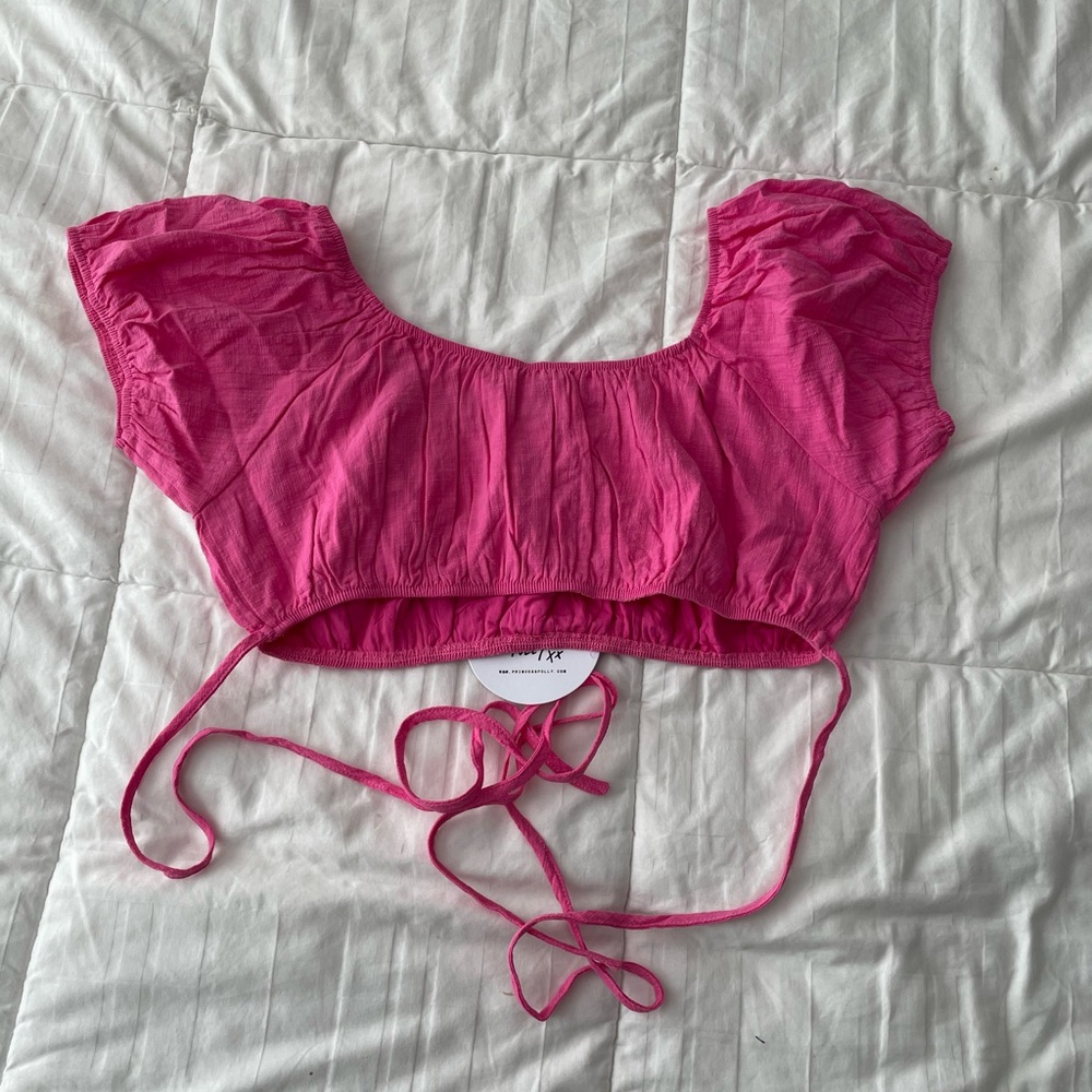 NWT Princess Polly Pink Off the Shoulder Tied Crop Top - Picture 5 of 6